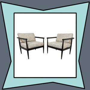 Gray and White Patterned Chairs with Dark Gray Wood Frames (Set of 2)