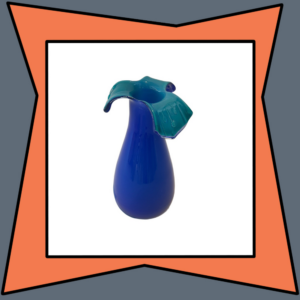 Cobalt Blue and Teal Art Glass Vase with Tri-Flared Rim