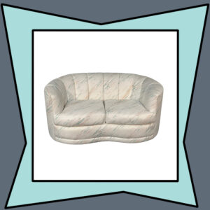 Retro Loveseat White with Blue and Pink Diagonal Streaks