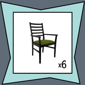 Black Dining Chairs with Arms and Green Cushions (Set of 6)