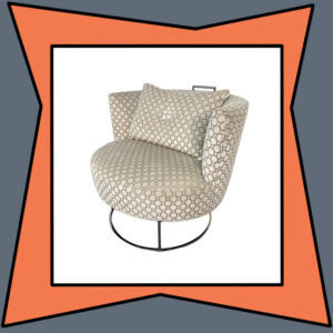 Taupe and White Patterned Swivel Chair w/ Chrome Base
