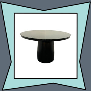 Circular Black Dining Table with Glass Top and Pedestal Base