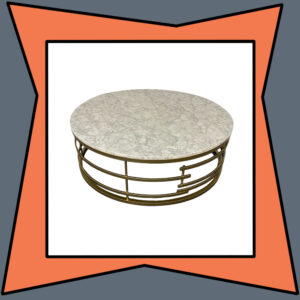 Circular Coffee Table with Faux Marble Top and Geometric Gold Metal Base
