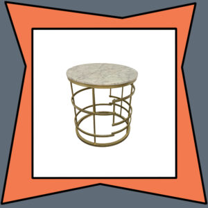Circular Side Table with Faux Marble Top and Geometric Gold Metal Base