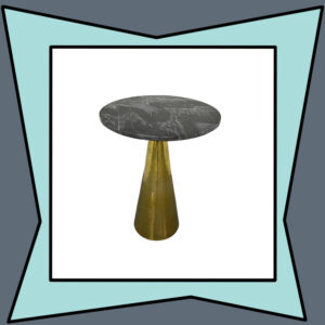 Black Marbled Side Table with Gold Cone Base