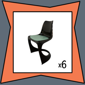 Black Plastic Dining Chairs with Green Cushions (Set of 4)