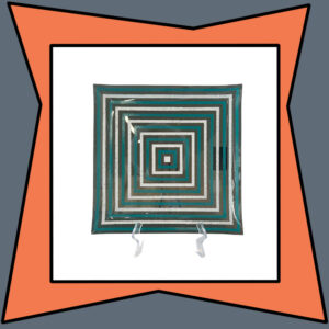Mid-Century Square Glass Plate with Teal and White