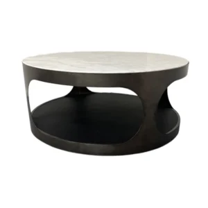 Circular Coffee Table with Stone Top and Black Base