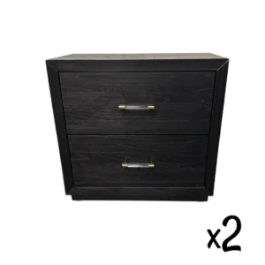 Black Nightstands with Gold and Acrylic Handles (Set of 2)