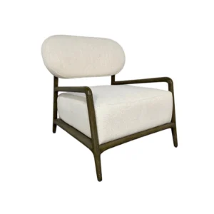 White Fabric and Wood Lounge Chair