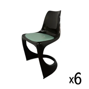 Black Plastic Dining Chairs with Green Cushions (Set of 4)