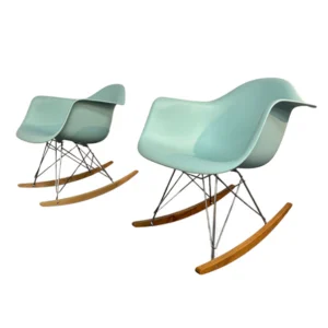 Eames Molded Plastic Rocker Aqua Sky Armchairs (Set of 2)