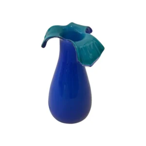 Cobalt Blue and Teal Art Glass Vase with Tri-Flared Rim