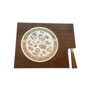 Vintage Georges Briard Wood and Tile Cheese Plate with Knife