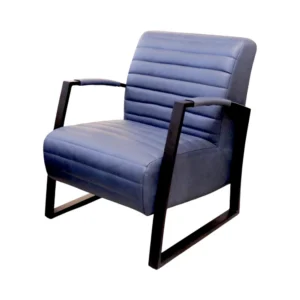 Navy Leatherette Lounge Chair with Black Arms