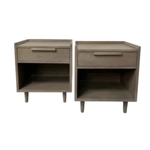 Crate and Barrel Tate Stone Wood Nightstands (Set of 2)