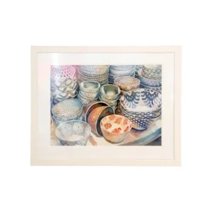 Original Watercolor Bowls Painting by Jerome Chesley in White Frame