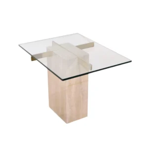 Travertine & Glass Side Table in the Style of Artedi
