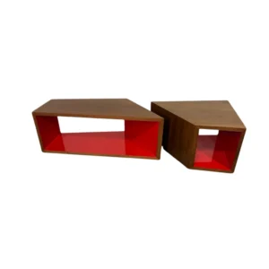 Coalesse Sebastopol Walnut Tables w/ Red Interior (2 pieces)