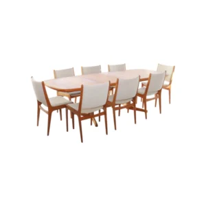 Teak Dining Table with 2 Leaves and 6 Chairs