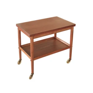Vintage Teak 2-Tier Rolling Table/ Tea Cart