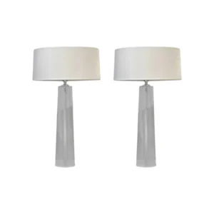 Glass Table Lamps with White Shades (Set of 2)